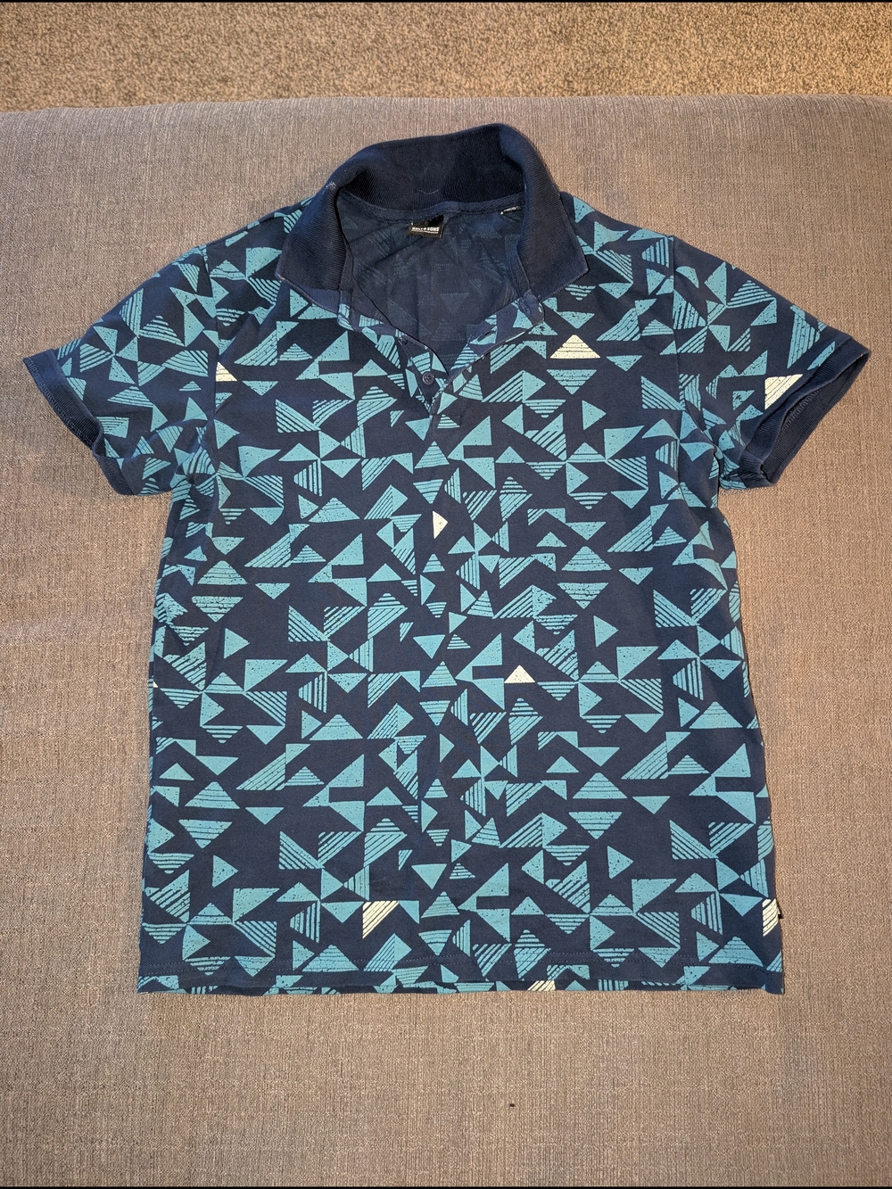ONLY & SONS Men's Navy Golf Polo with Teal Geometric Print